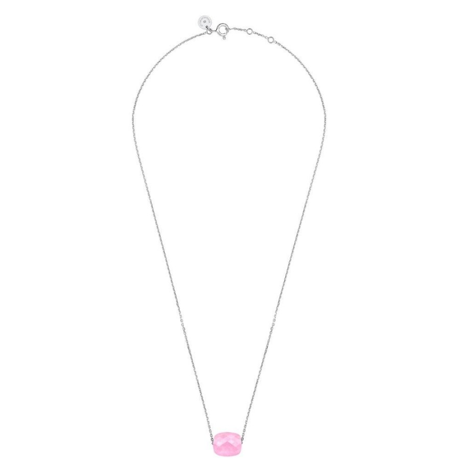 Jewels Morganne Bello  | Pink Quartz Cushion White Gold Necklace