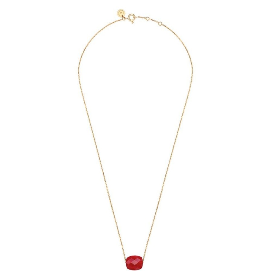 Jewels Morganne Bello  | Red Quartz Cushion Yellow Gold Necklace