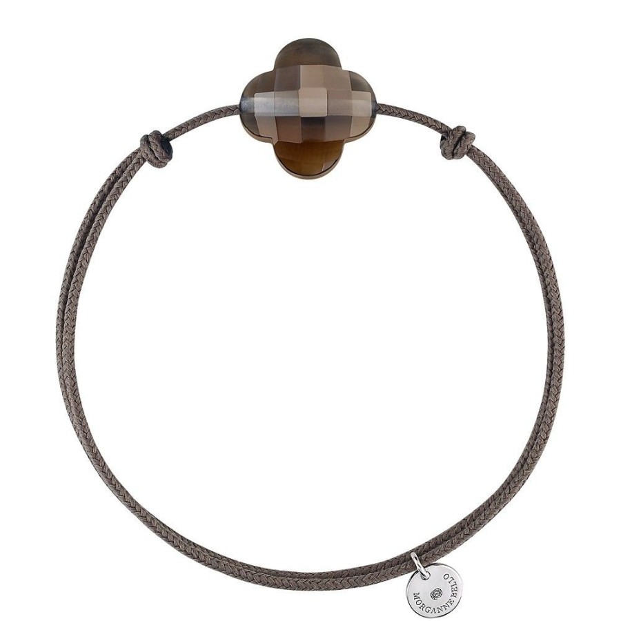 Jewels Morganne Bello  | Smoky Quartz Clover Taupe Cord Bracelet