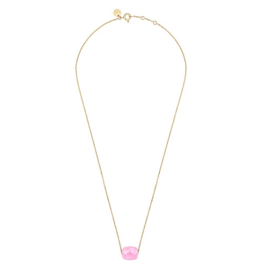 Jewels Morganne Bello  | Pink Jade Cushion Yellow Gold Necklace