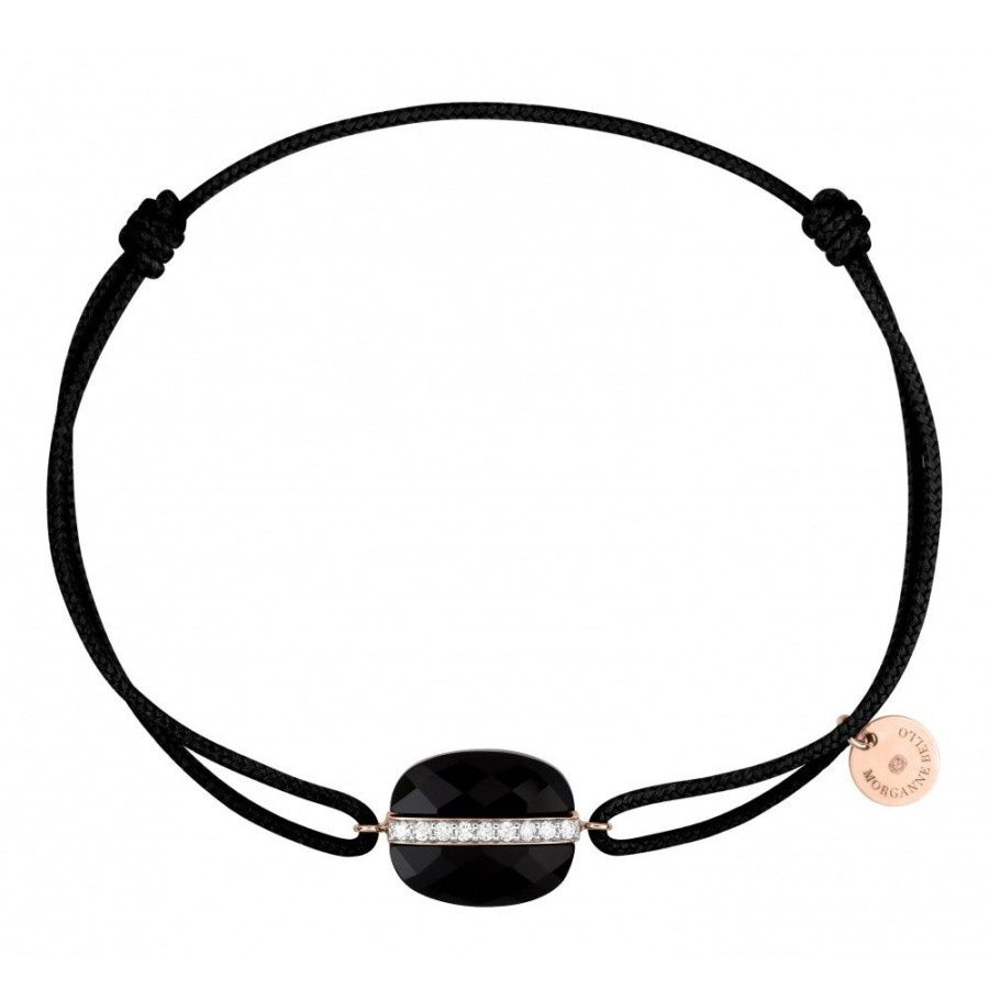 Jewels Morganne Bello | Black Onyx Cushion And Diamonds Rose Gold And Black  Cord Aurore Bracelet